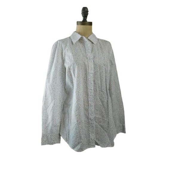 Talbots Size M Medium Mini Heart Print Button Front Lomg Sleeve Shirt Top - Picture 1 of 2